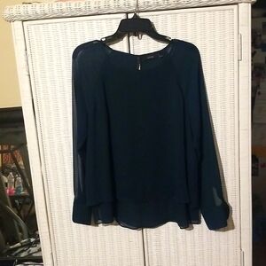 Apt. 9 Navy Long-Sleeve Chiffon Blouse